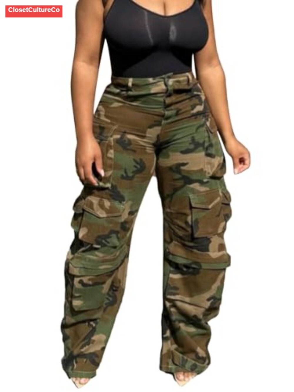 Womens High Waist Cargo Jeans Baggy Straight Leg Y2K Utility Pockets Streetwear